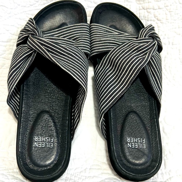 Eileen Fisher Shoes - EILEEN FISHER Womens Crisscross Black & White Slip On Sandals, Size 9